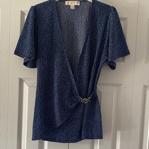 Michael Kors Deep Blue Patterned Blouse NWOT